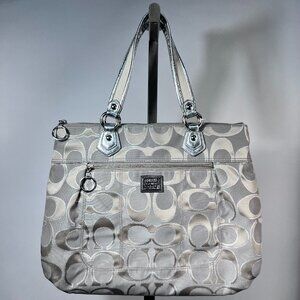 NWT COACH Poppy Signature Beige/Silver Glam Tote